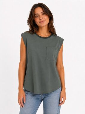 Free People Movement Size Large Sleeveless Pocket Tank - Olive Green